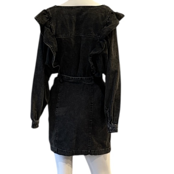 Free People Imogene Black Washed Denim Ruffled Mini Dress Size Medium - Picture 7 of 14